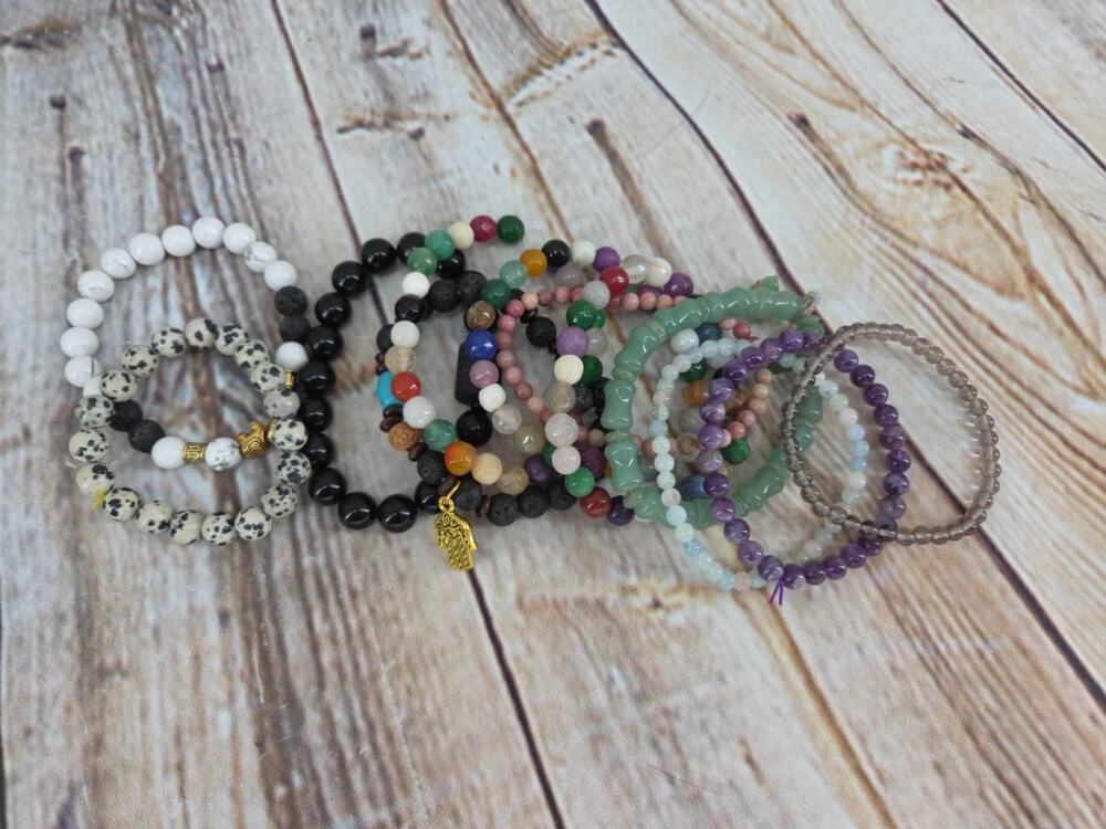 Lot of 12 Natural Stone Bracelets Stretchy NEW